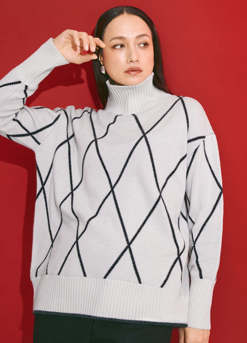 菱格紋高領設計針織衫